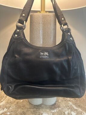 COACH Black Leather Shoulder Hobo with Silver Hardware